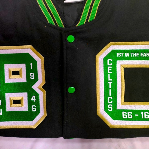 Show your love for the Boston Celtics with this black, green, and gold varsity. - Picture 3 of 6